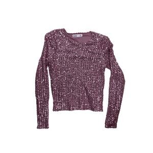 Elodie Pink Sequin Y2K Top Women’s Medium – Sparkly Party Long Sleeve